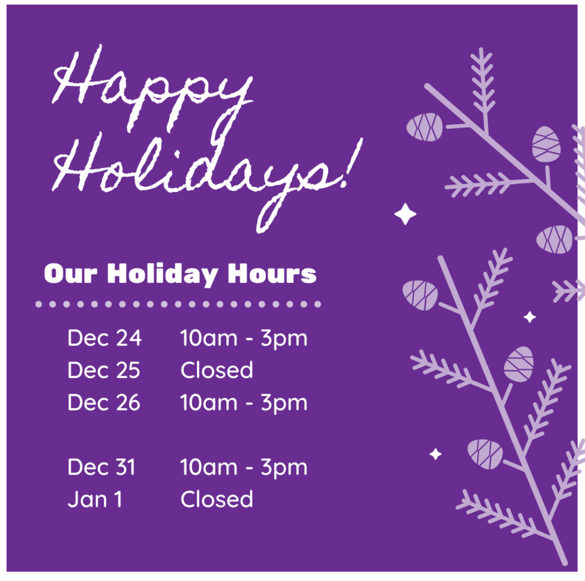 Holiday Hours